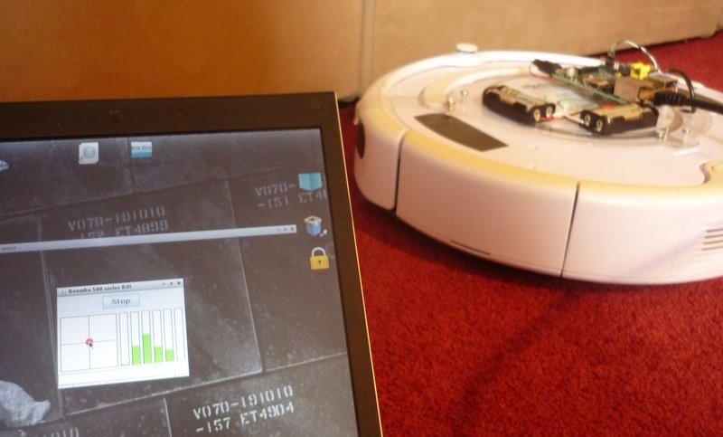 my laptop running
the Roo Pi remote control interface with the roomba finding the sofa.